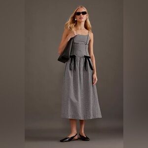 Damson Madder Persephone Gingham Cotton Midi Dress Black